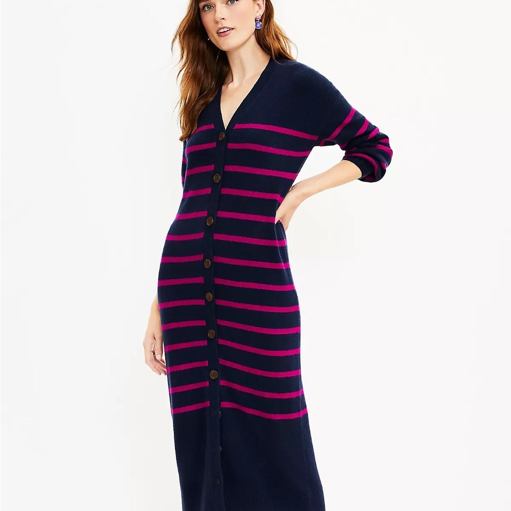 LOFT Navy and Pink Cardigan